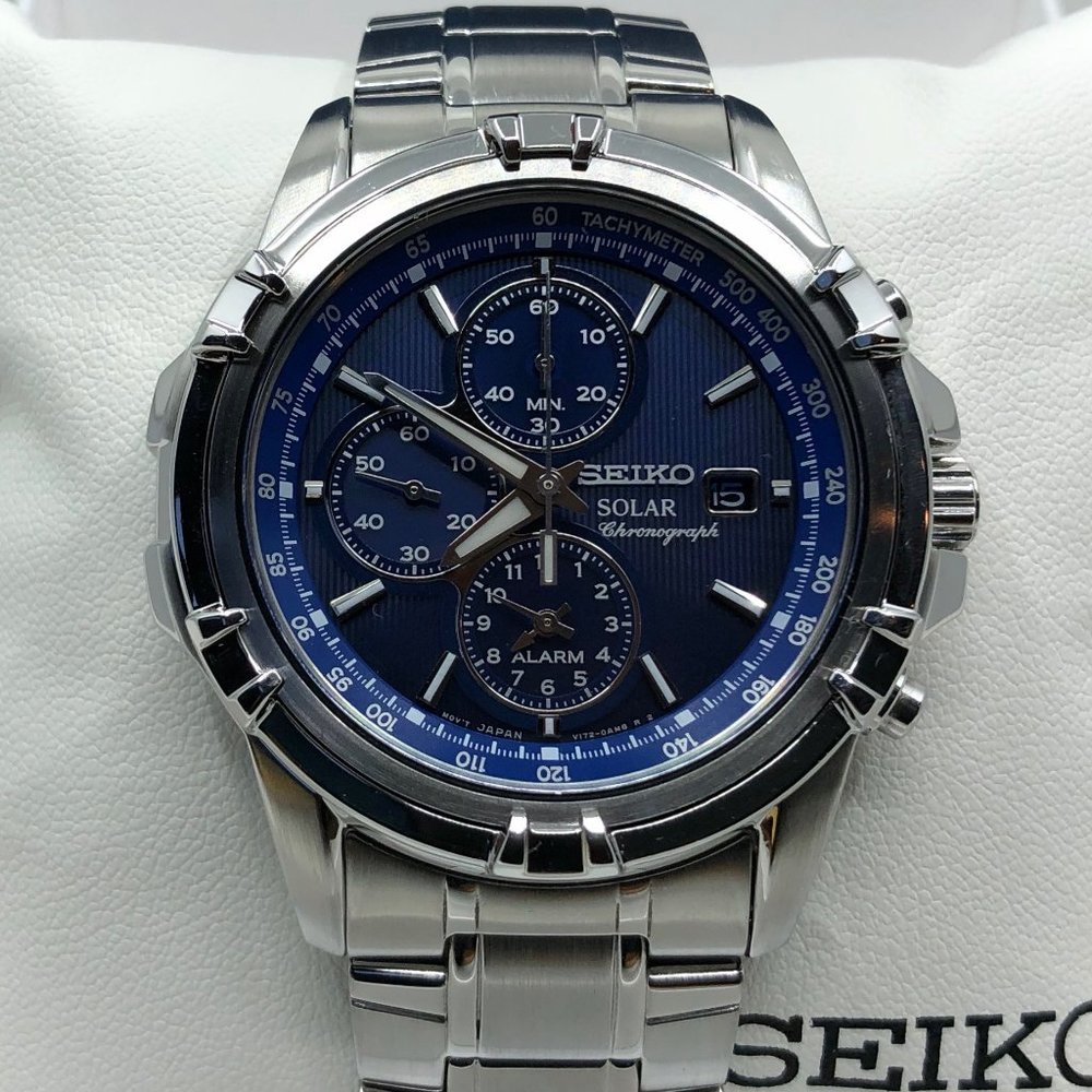 Seiko Solar Alarm Chronograph Blue Dial Men's Watch SSC141